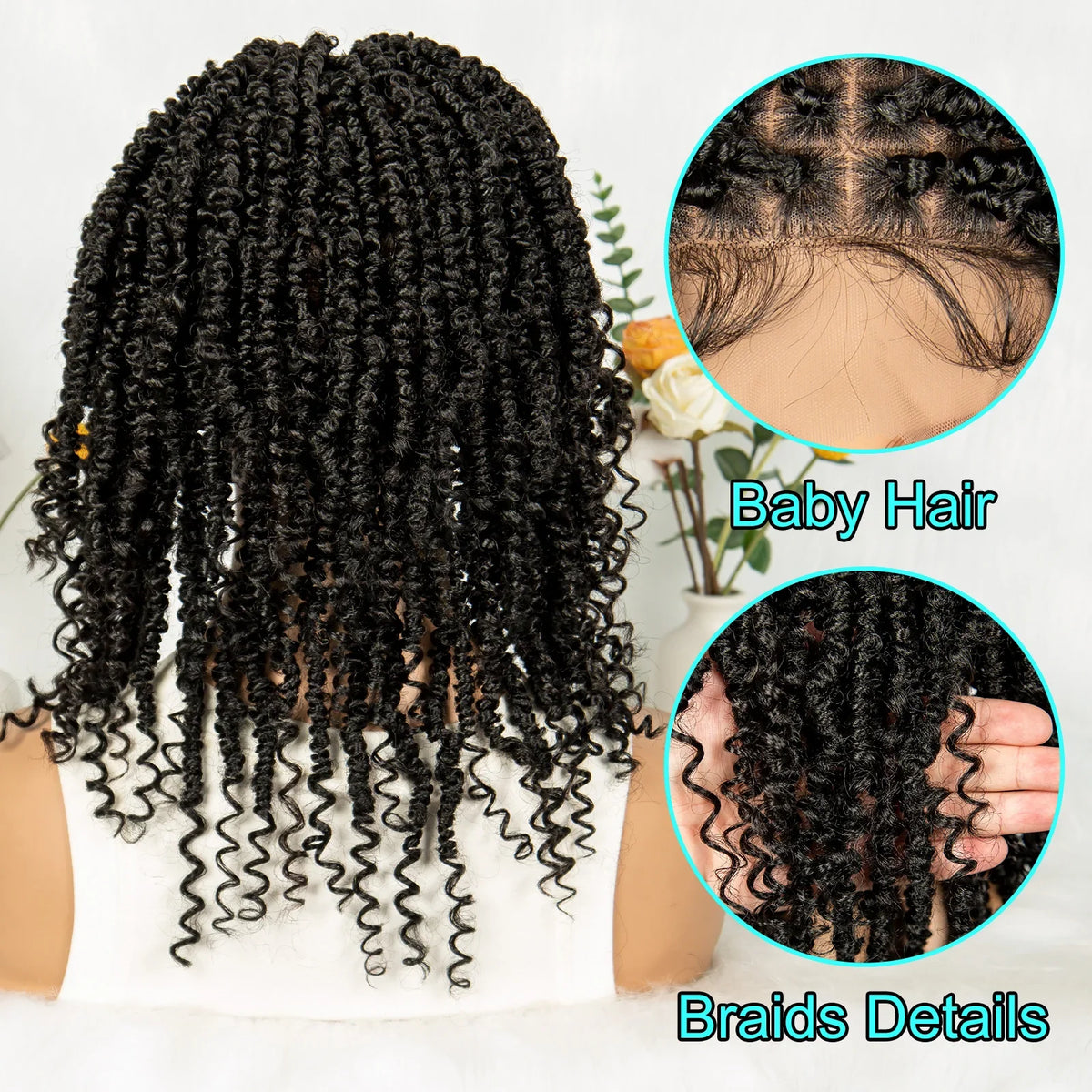 Short Length Box Braided Wig Full Lace Braided Wig Curly Hair With Baby Hair Braiding Wig Twisted Dreadlocks Wig For Women