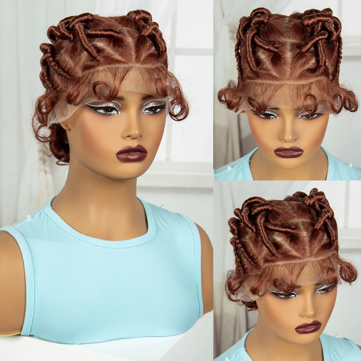 Ginger Orange Bantu Knotless Braids Wig | Full Lace | Baby Hair