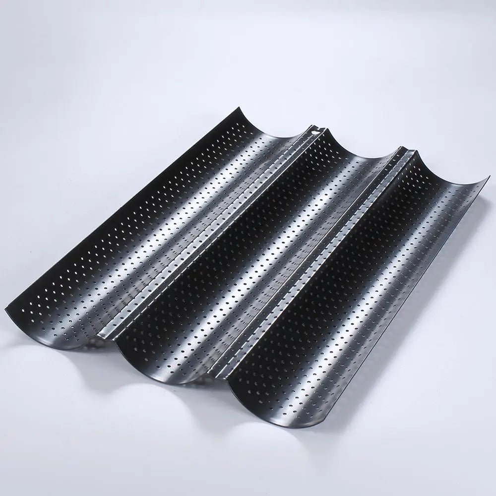 French Bread Baking Pan Nonstick Perforated Carbon Steel Baguette Pan French Bread 3/4 Wave Loaves Loaf Bake Mold Cooking Tray