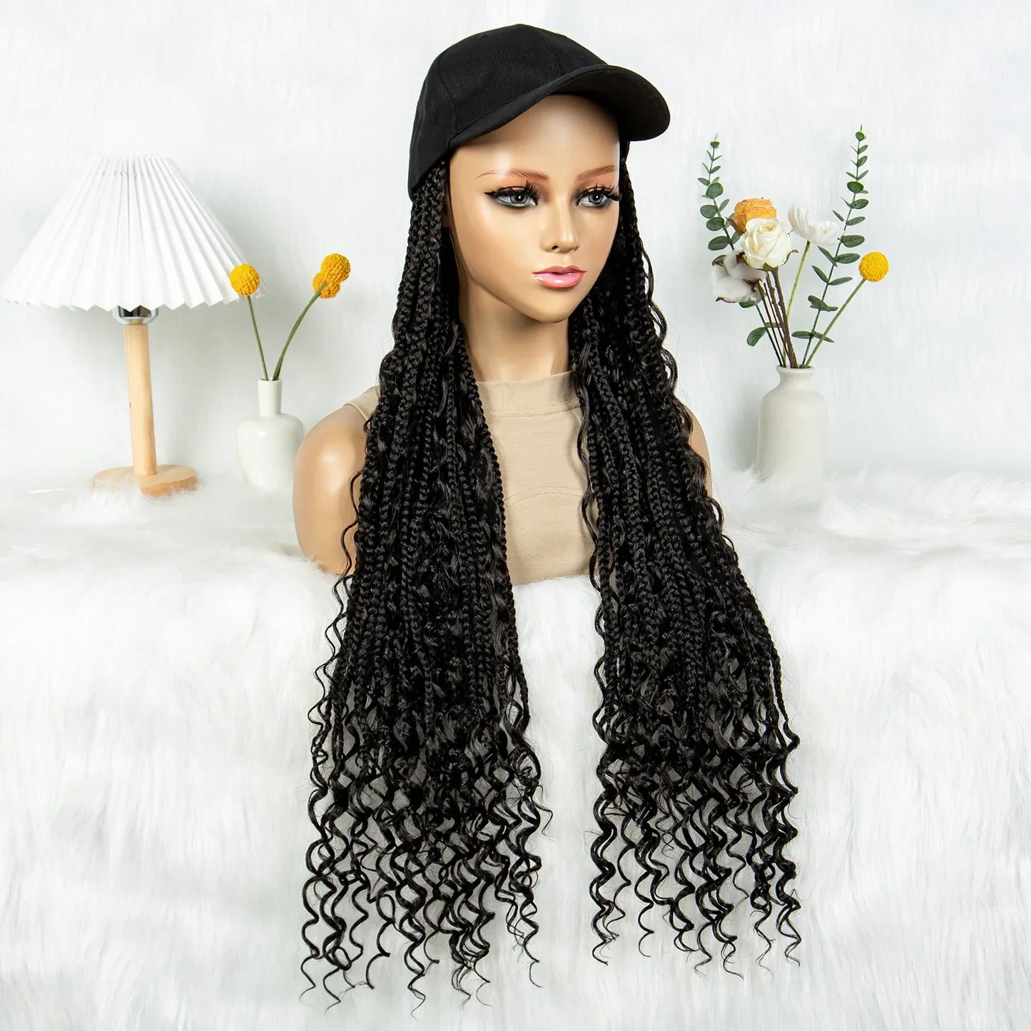 KIMA 28" Box Boho Braids Baseball Cap Wig | Adjustable Synthetic Hat Wig for Afro Black Women & Girls