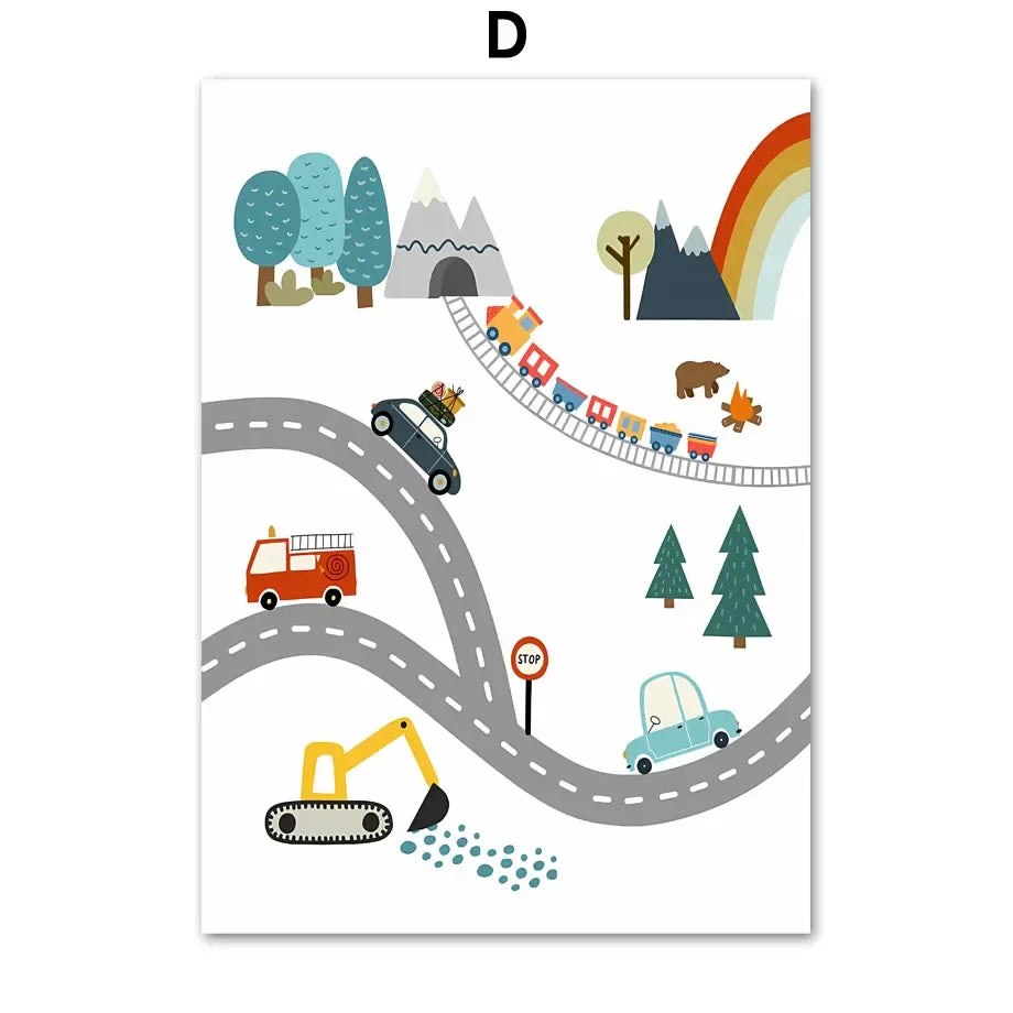 Modern Nordic Style Canvas Print Painting Poster Cartoon Car Letter Number Children Wall Picture Art Studio Kids Room Home Decor