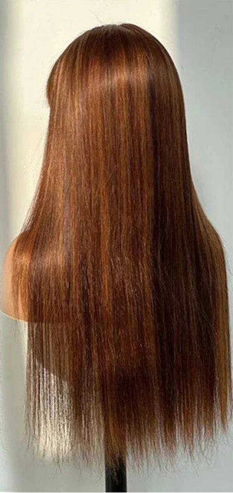 Ginger Orange Straight Human Hair Wig with Bangs | Full Machine Made Peruvian Remy Hair (Wear & Go)