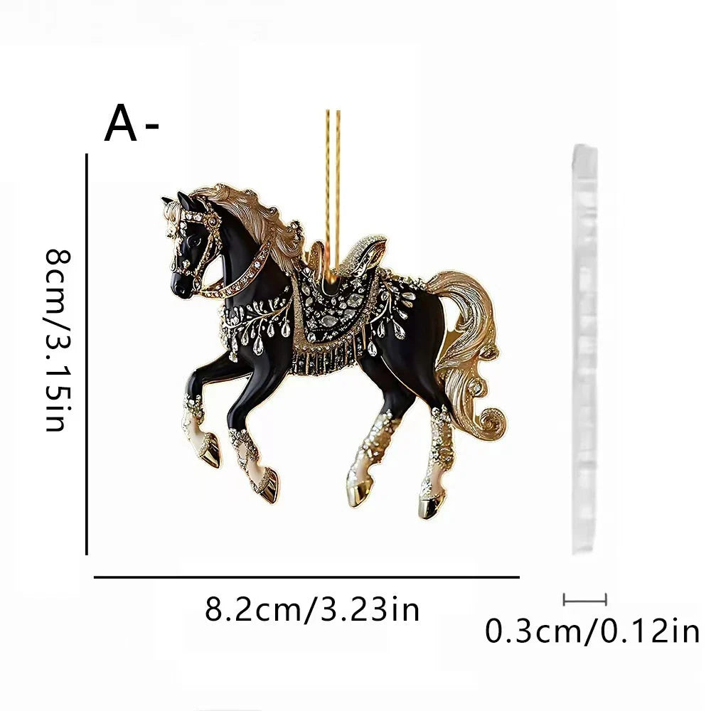 2D Acrylic Horse Car Rearview Mirror Pendant Charm Christmas Tree Ornament Party New Year Hanging Decoration