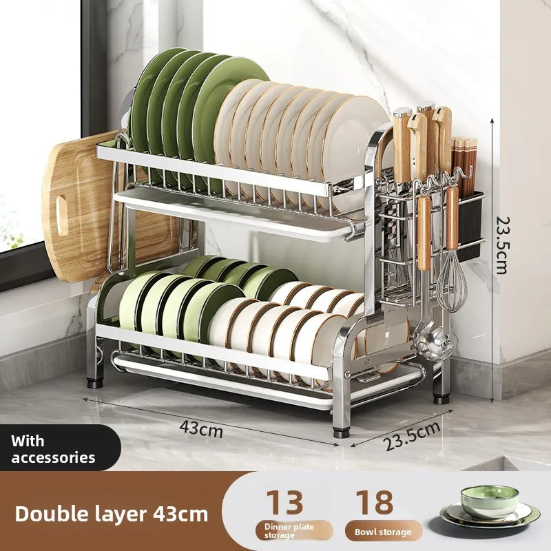 stainless steel Dish Dryer Rack,Compact Kitchen Dish Rack,Screeper Set,Large Rust Proof Dish Screeper With Utensils Holder