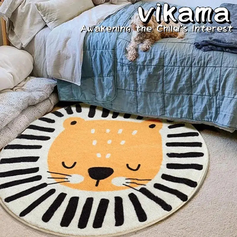 VIKAMA Cartoon Animal Imitation Cashmere Round Carpet Living Room Bedroom Bedside Sofa Decorative Carpet Anti-slip Washable Rug