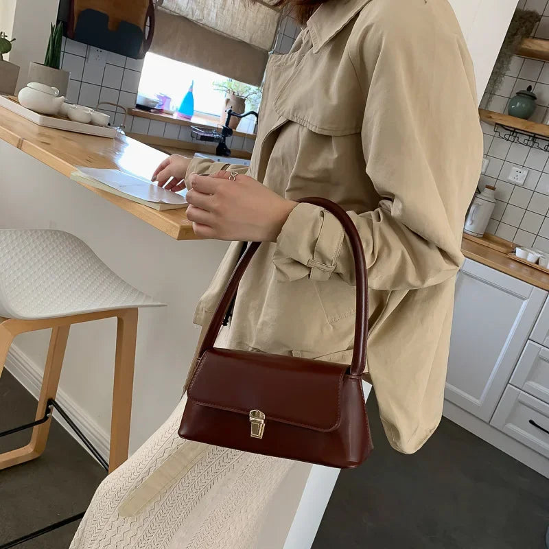 Fashion Retro Women's Shoulder Bag | Simple Solid Colour Handbag & Vintage Underarm Bag (Unisex Tote)
