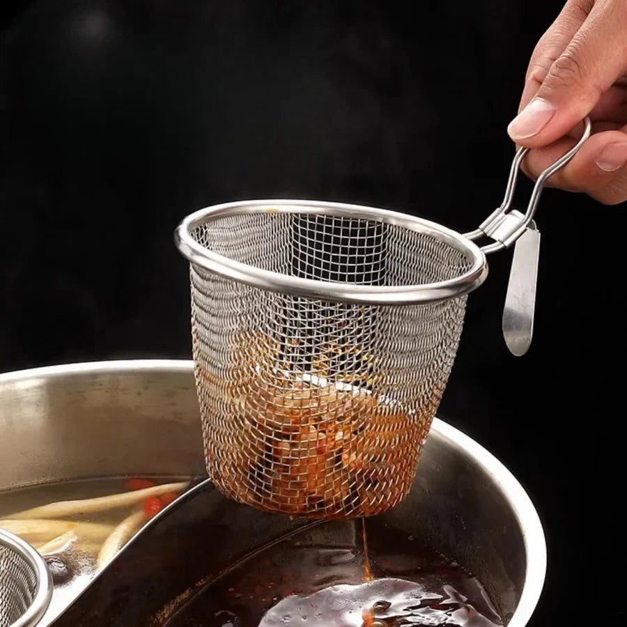 Stainless steel chafing dish, leaky spoon, household strainer, funnel, hook, instant boiled meat, fried Lo mein, boiled noodles