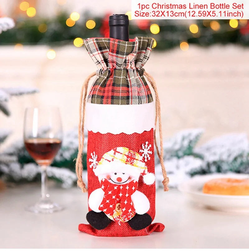 Christmas Wine Bottle Cover Merry Christmas Decorations For Home 2024 Christmas Ornament Xmas Navidad Natal Gifts New Year 2025