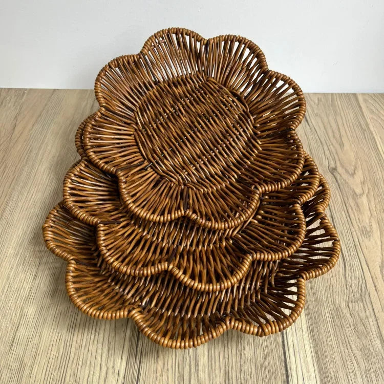 Imitation Rattan Fruit Basket Sundry Storage Basket Hand-Woven Storage Box Home Storage Supplies Tabletop Display Rattan Basket