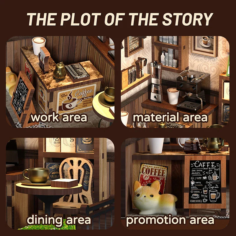 New Arrival DIY Miniature Cafe Wooden Creative 3D Bookend DIY Craft Kit - Handmade Gift House for Christmas, Black Friday