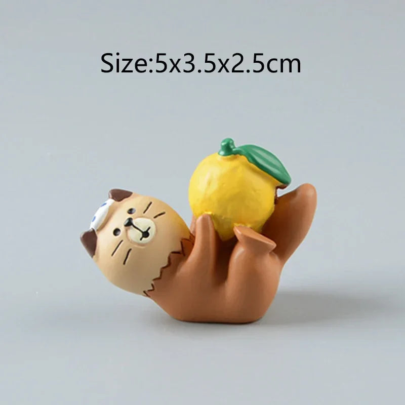 ZAKKA Cute Drinking Cat Figuines Shiba Inu Soak In The Bath Resin Model Pomelo Tree Fairy Garden Home Desktop Decoration gifts