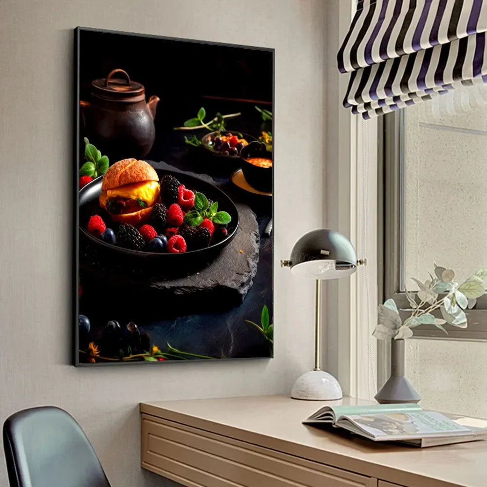 Chicken Food Burger French Fries Chicken Salmon Art Poster Canvas Painting Wall Print Living Room Home Restaurant Decor Poster