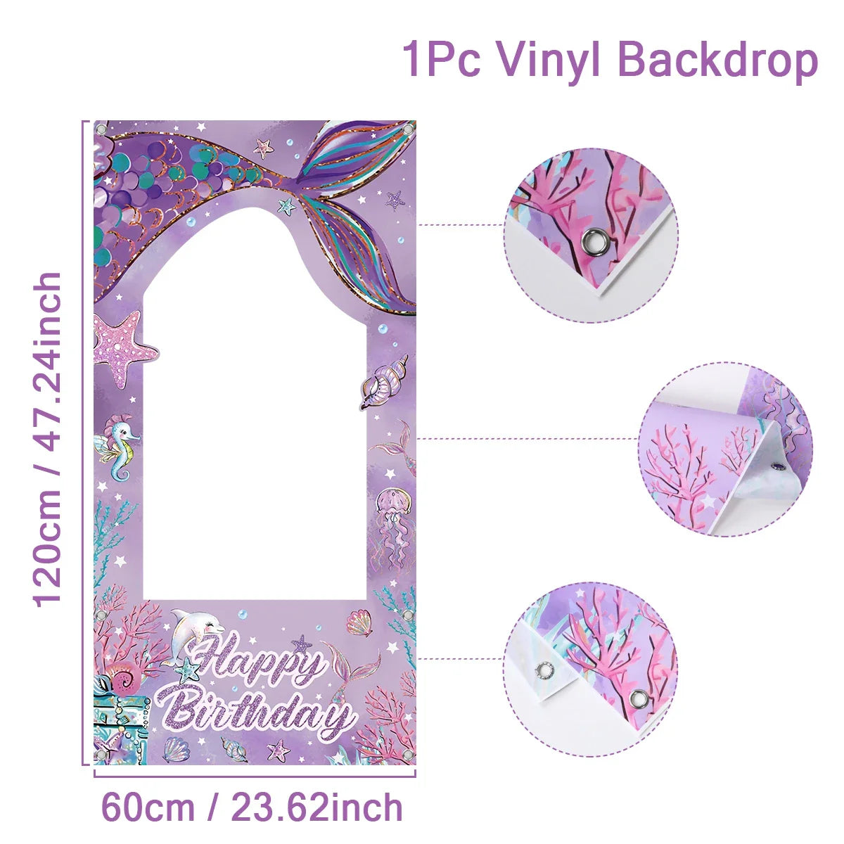 Mermaid photo Frame Background Little Mermaid Tail Birthday Party Decor Kids Girl Baby Shower Birthday Party Supplies Backdrop