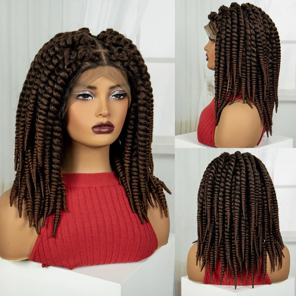 16" Twist Knotless Braids Wig | HD Full Lace | Baby Hair | Natural Look