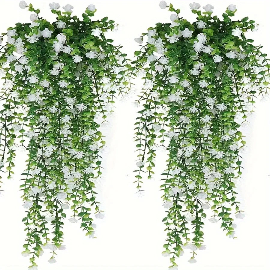 3pcs, Artificial Hanging Plants Fake Hanging Plant Faux Eucalyptus Leaf Greenery Vine Outdoor UV Resistant Plastic Plants