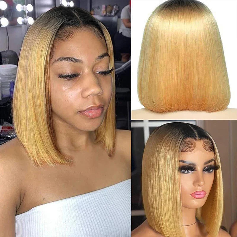 Ombre Straight Bob Wig | 1B/27 | 13x4 Transparent Lace Front Human Hair