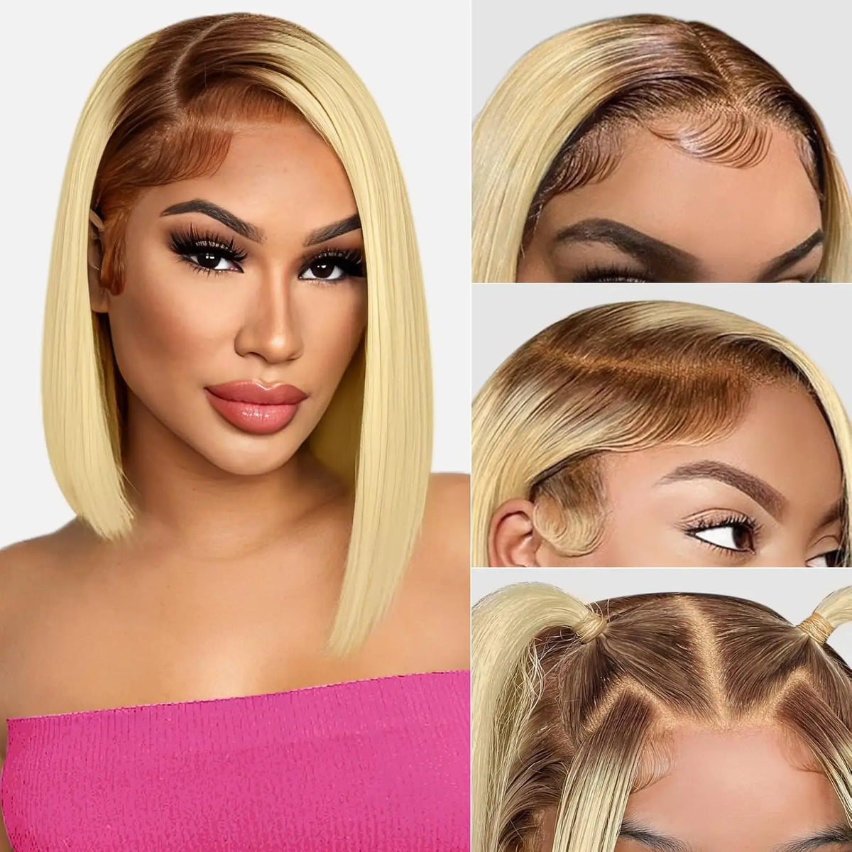 Ombre Honey Blonde & Red Wine Bob Wig | 13x4 HD Transparent Lace Front Human Hair