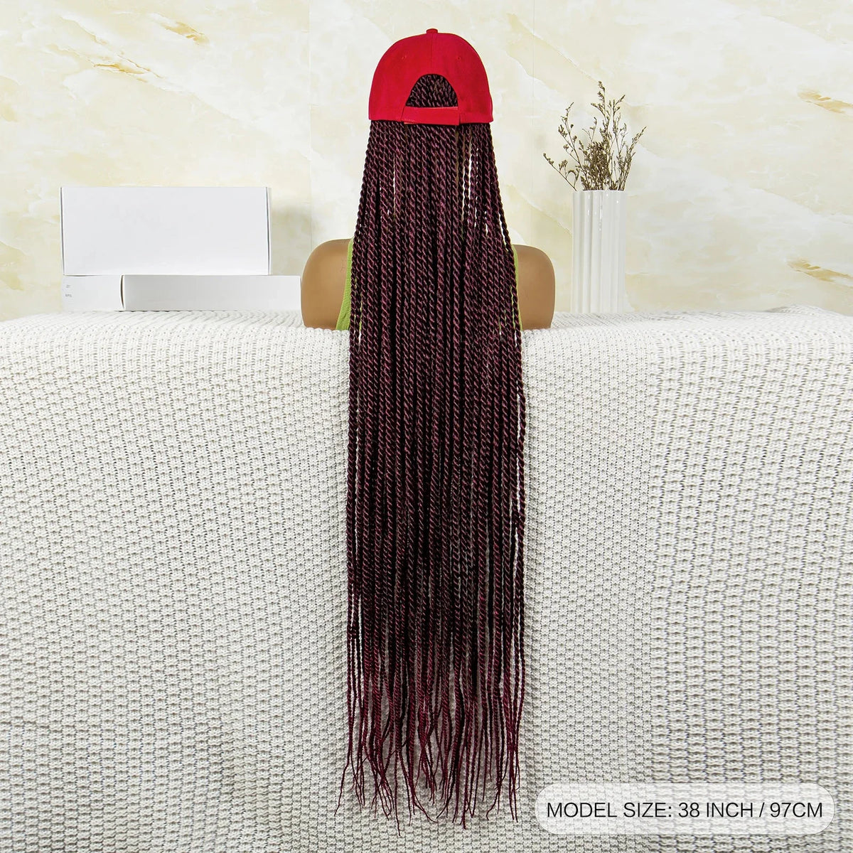 Synthetic Long Twists Braids Extension With Adjustable Cap Fashionable Machine Made Crochet Braided Extension Cap Wig For Women