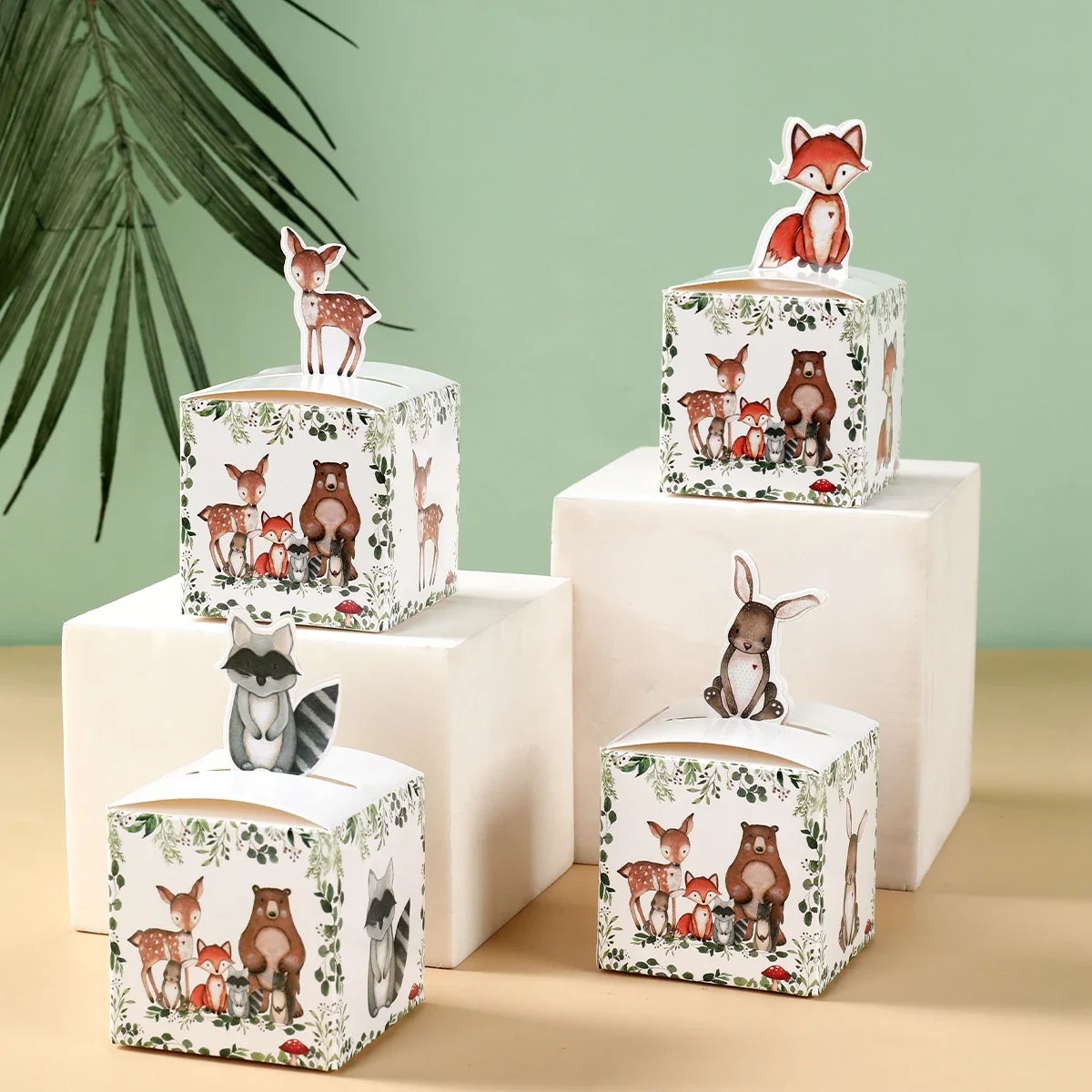 24PCS Jungle Safari Animals Candy Boxes Birthday Party Decoration Kids Gift Packaging Box Wild One Baby Shower Gifts Box Bag