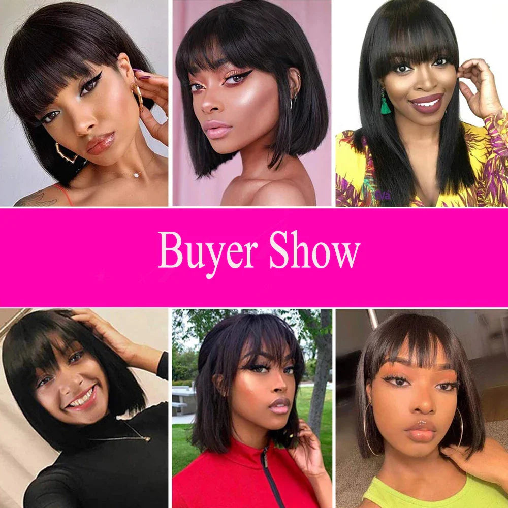 Short Straight Bob Wig with Bangs | Affordable Human Hair for Women