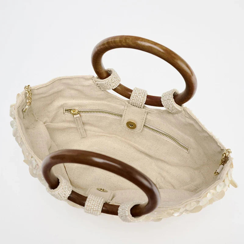 Pure Handmade Natural Shell Bag | New Niche Design Summer Vacation Beach Bag & French Heavy Industry Fashion Ladies Handbag