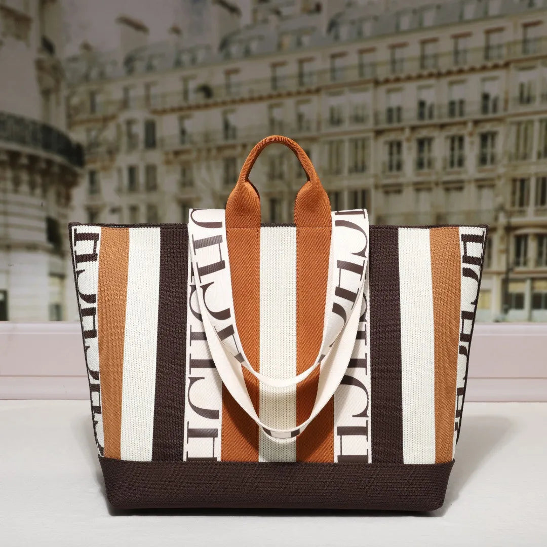 Classic Ladies Crossbody Bag | Large Capacity Commuter Style Tote Bag (Simple Stripe Design Shoulder Bag with Letters)