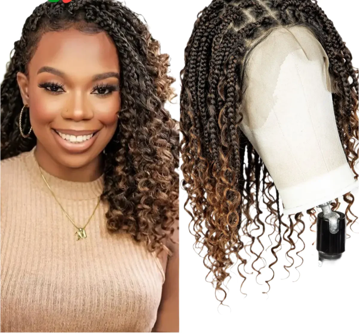 Knotless Box Boho Braided Wig with Curly Ends | Short Bob Style | Full Lace Synthetic Wig for Black Women