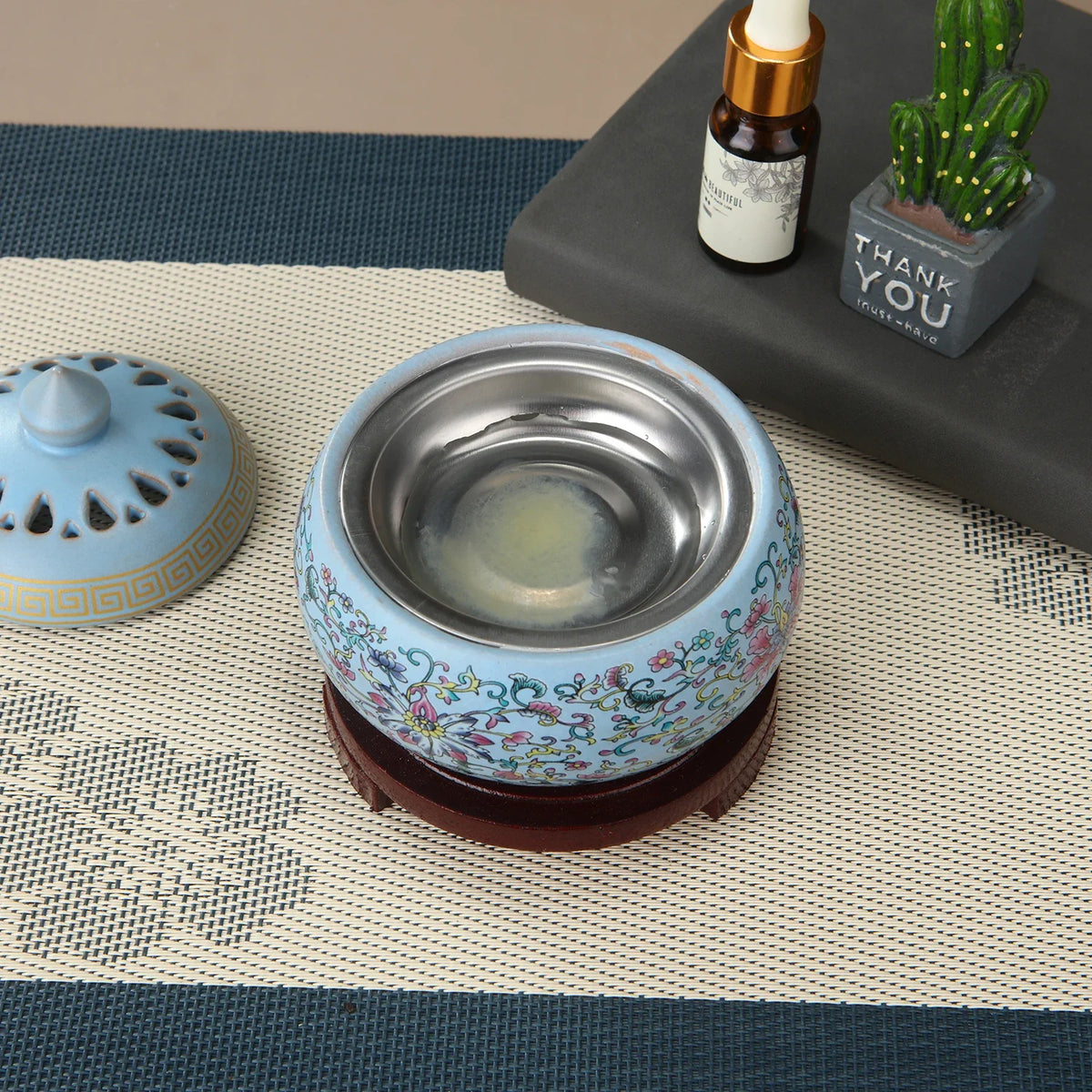 Electronic Incense Burner Ceramic Essential Oil Burner Timing Adjustable Temperature Wax Melter Warmer with USB Plug
