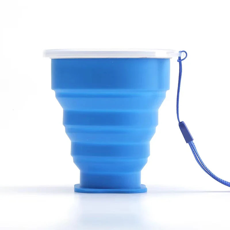 Portable Silicone Folding Water Cup Outdoor Heat Resistant Telescopic Collapsible Foldable Mug With Lid For Travel Camping 200m