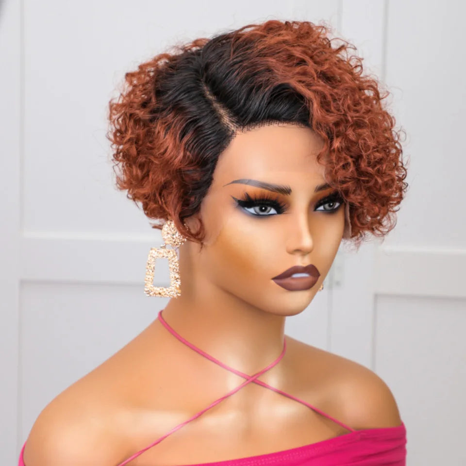 Natural Black Pixie Cut Wig | Short Curly Bob 13x1 Lace Front Human Hair (Pre-Plucked)