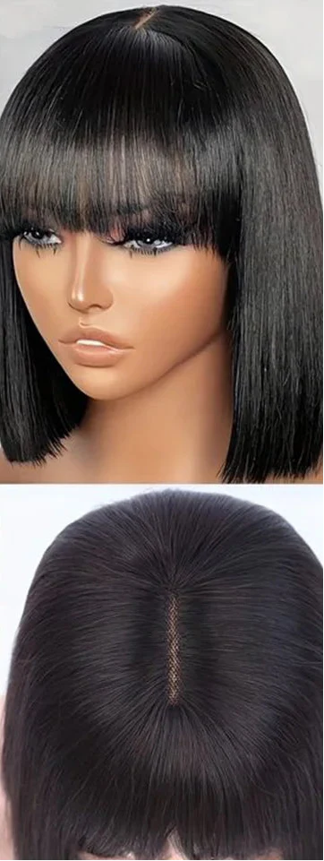 Ombre P4/30 Bob Wig with Bangs | 2.5"x1" Lace Top Straight Human Hair