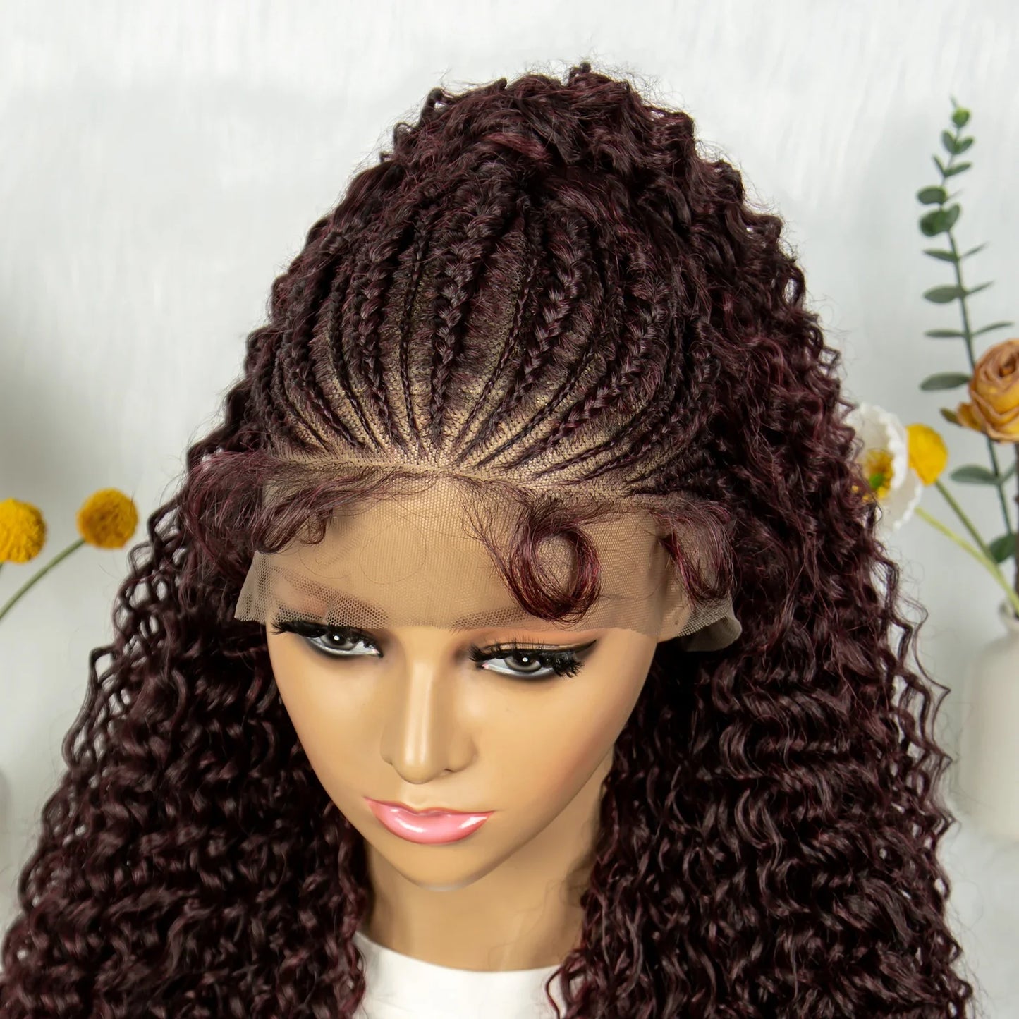 Kima Synthetic Cornrow Braided Wig | 13x4 Lace Front | Ombre Ponytail | Curly Braids | Black Women