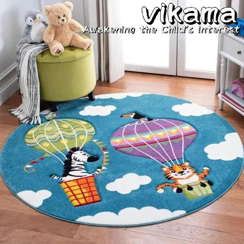 VIKAMA Cartoon Animal Imitation Cashmere Round Carpet Living Room Bedroom Bedside Sofa Decorative Carpet Anti-slip Washable Rug