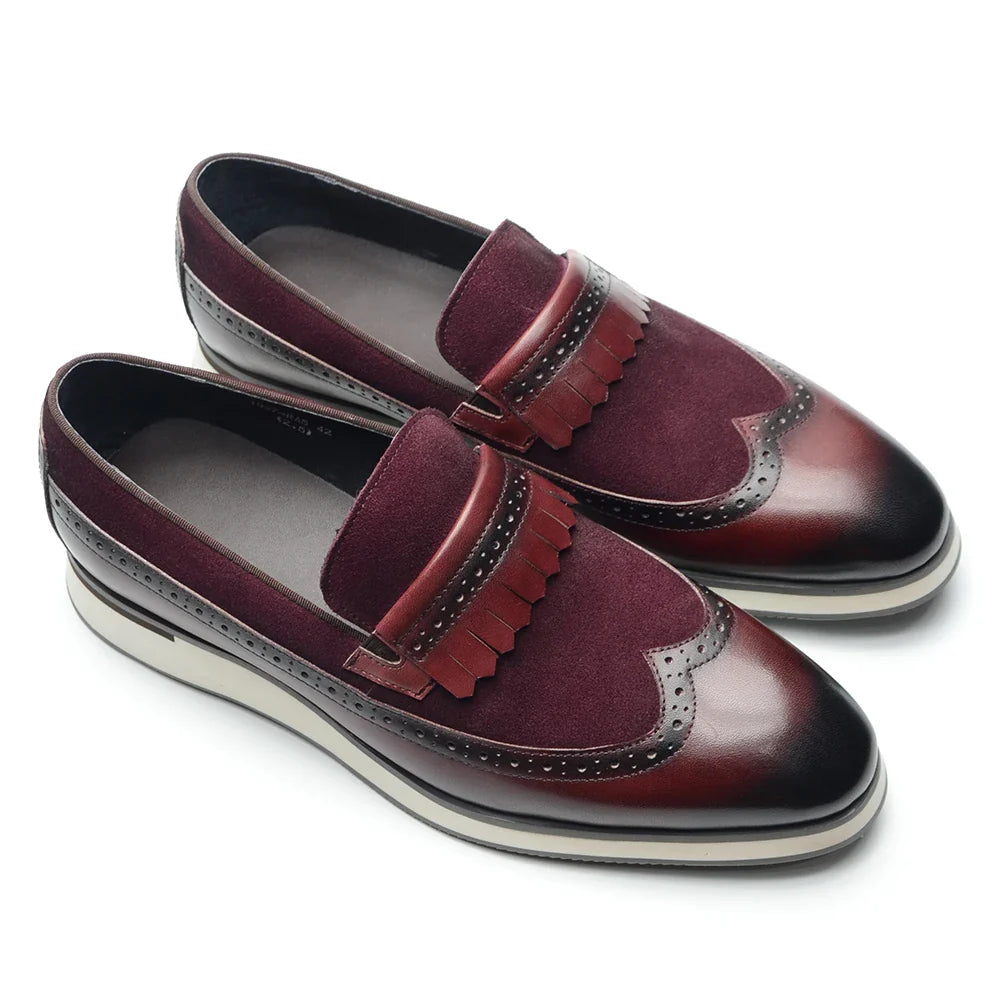 Many Colors Classy Men's Genuine Leather Tassel Loafers | Cow Suede Wingtip Brogue Casual Business Flats