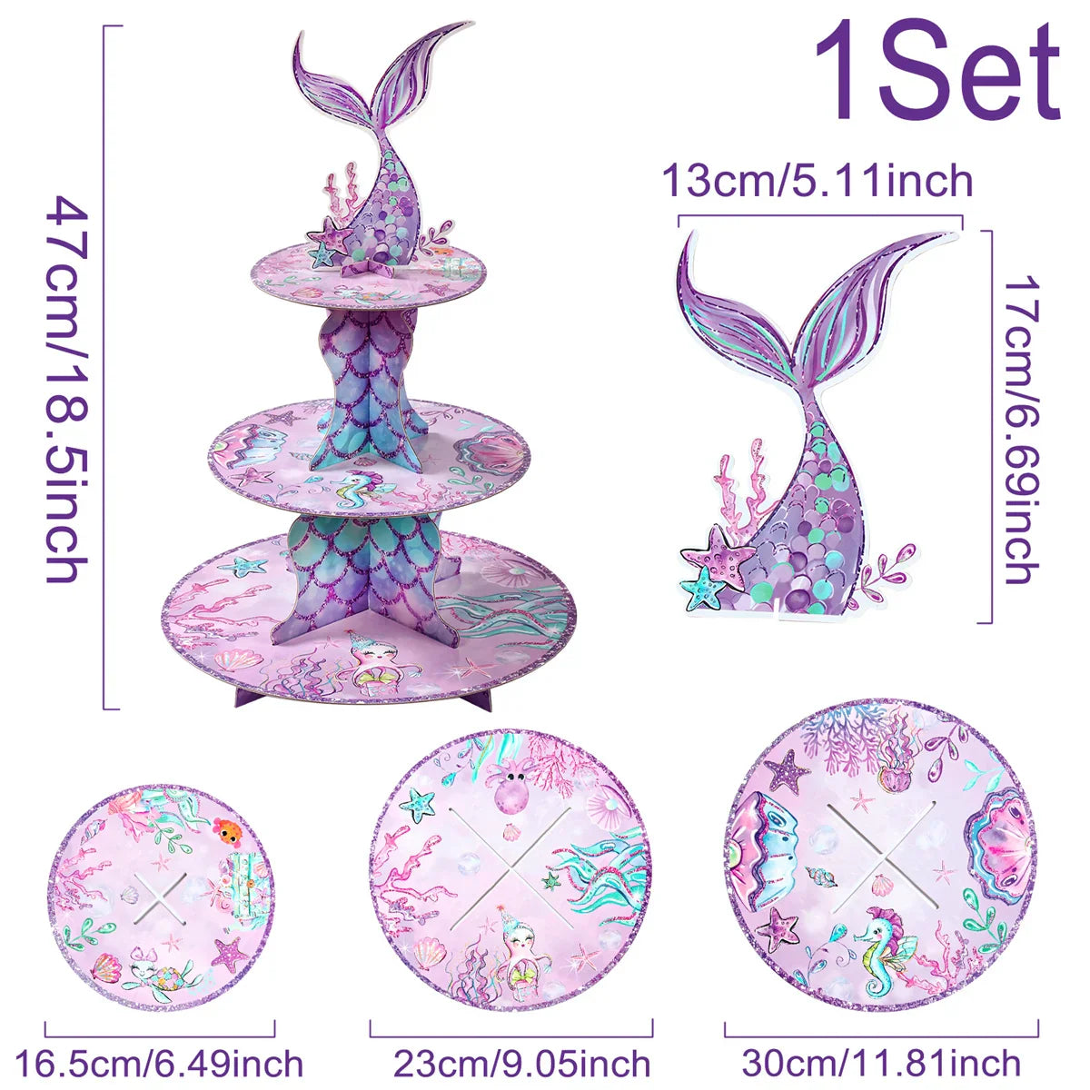 Mermaid Cake Stand Cupcake Holder Mermaid Birthday Party Decor Kids Girl Little Mermaid Baby Shower Under The Sea Party Supplies