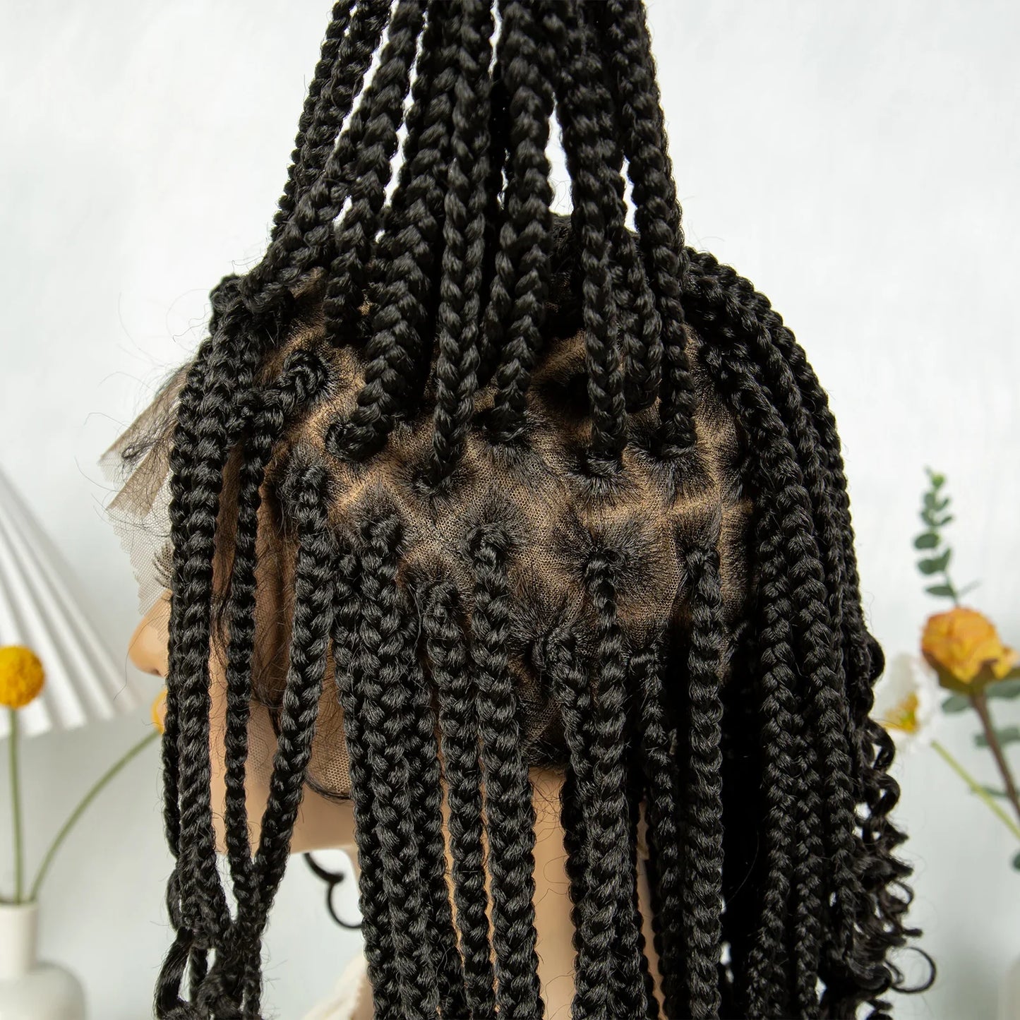 KIMA Short Box Braids Wig | Full Lace Top Cornrows & Curly Ends