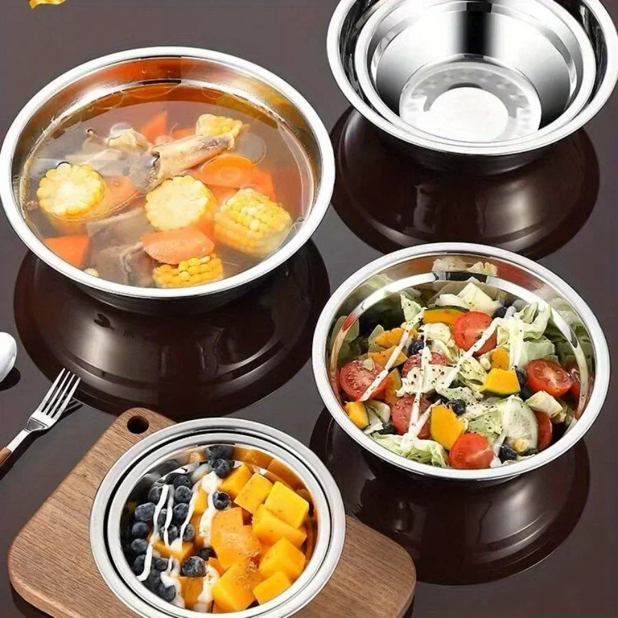 SUS304 stainless steel household deep noodle soup bowl, circular mixing bowl, salad bowl, steel bowl, rice mixing bowl