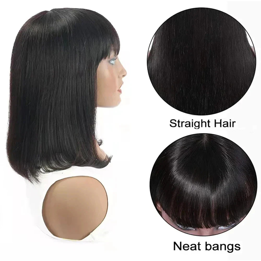 Short Straight Bob Wig with Bangs | "Put On & Go" Human Hair for Black Women (On Sale)