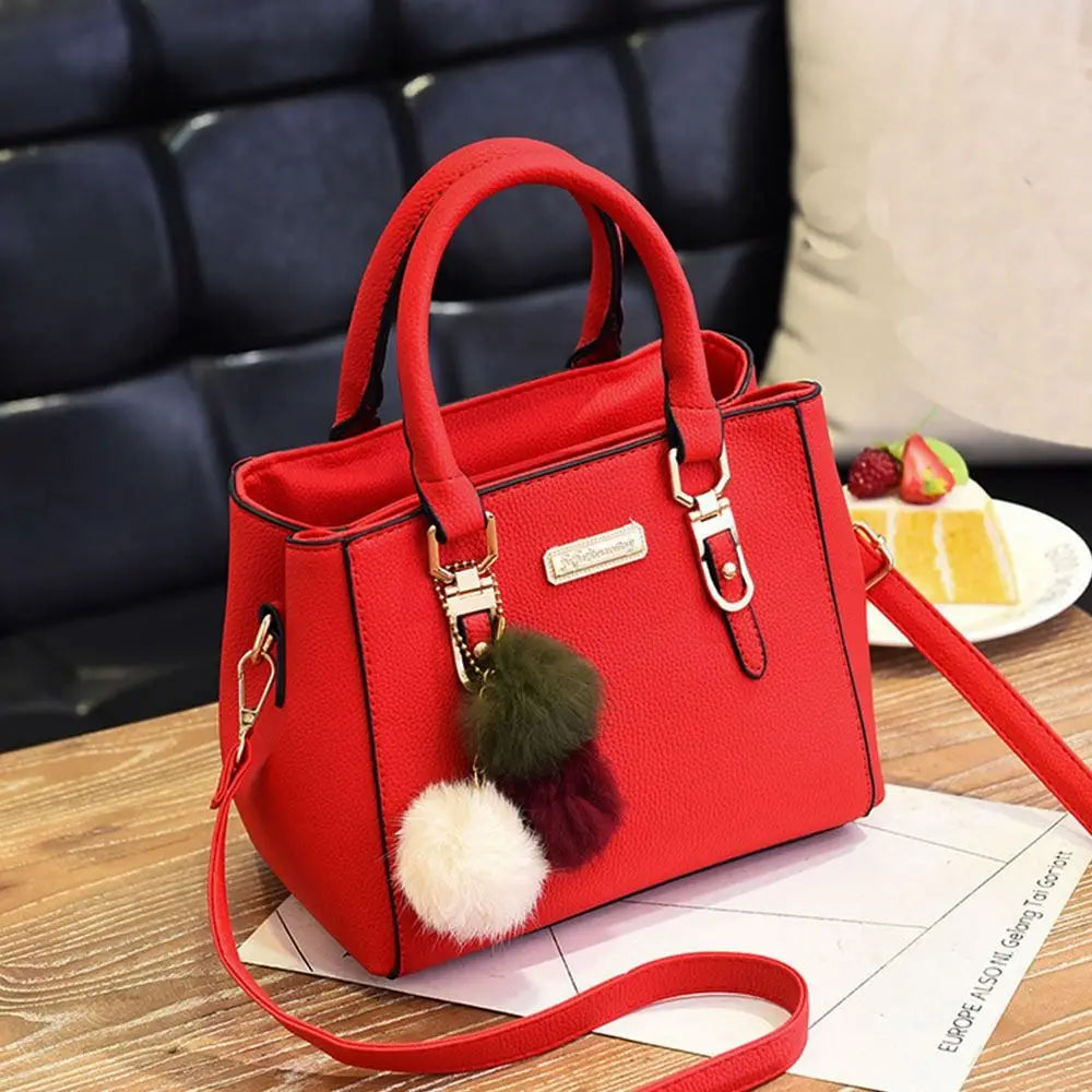 Vintage PU Leather Women's Handbag | Large Capacity Plush Tassel Shoulder Crossbody Messenger Bag (Tote Boston Style, Versatile)