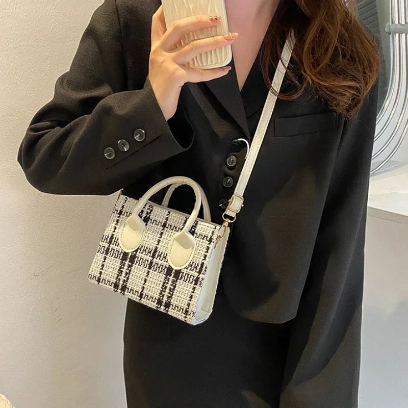 Women's Mini Handbag & Ladies Pouch | Fashion Check Pattern Shoulder Bag & Crossbody Messenger Bag (Lightweight Simple Elegant Tote)