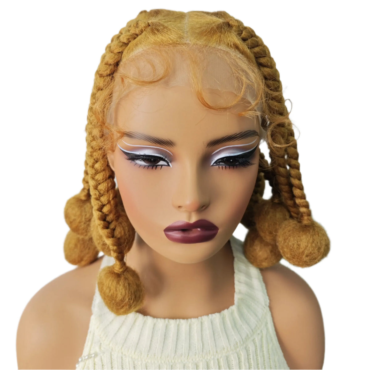 12" Ombre #27 Synthetic Braided Wig - Transparent Lace Front, Box Braids, Baby Hair