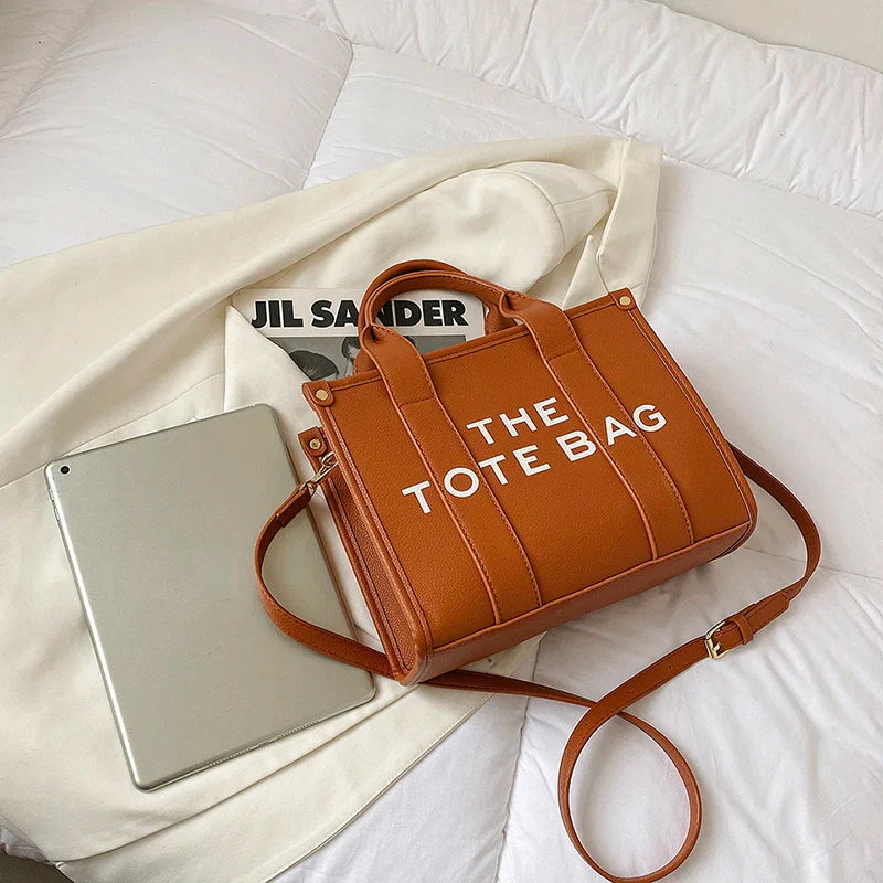 The Tote Bag for Women | Crossbody Female Handbag & New Solid Words Letter Leisure Large Bag (Luxury Fashion Designer PU Bag)