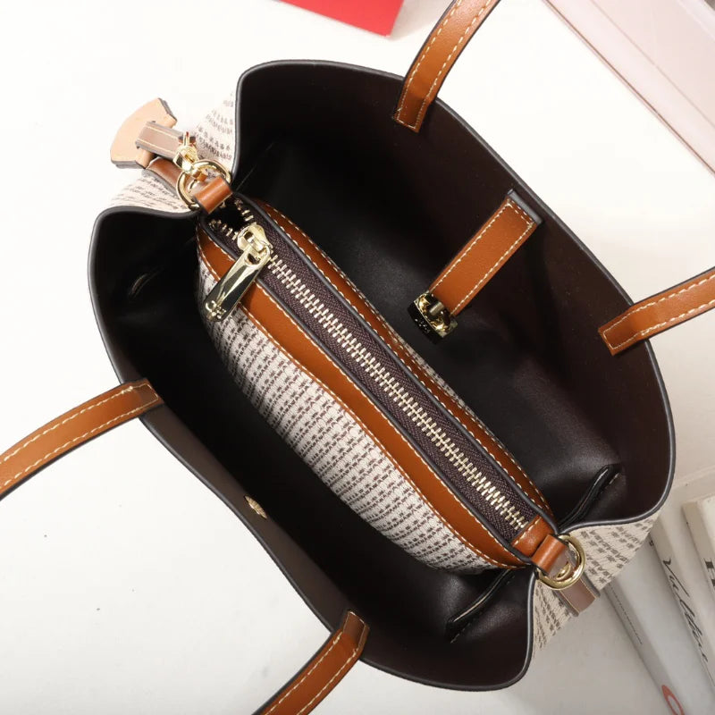 Premium Versatile Leather Crossbody Bag | Ladies Large Capacity Daily Commuter Tote Bag (Letter Print Design, Fashion Casual)