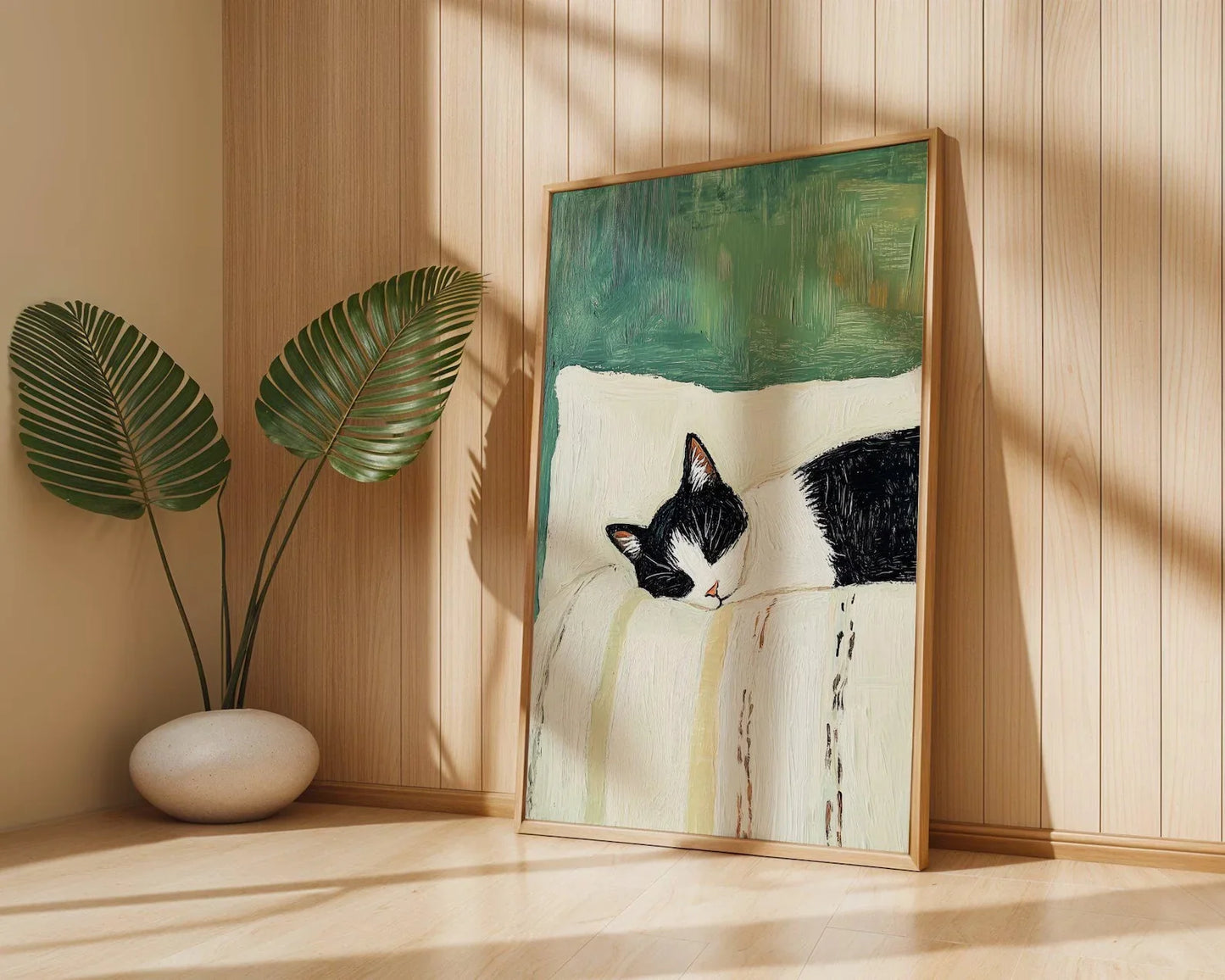 Sleeping Tuxedo Cat Wall Art Print: Black and White Cat Painting, Unframed Cat Poster gift decoration