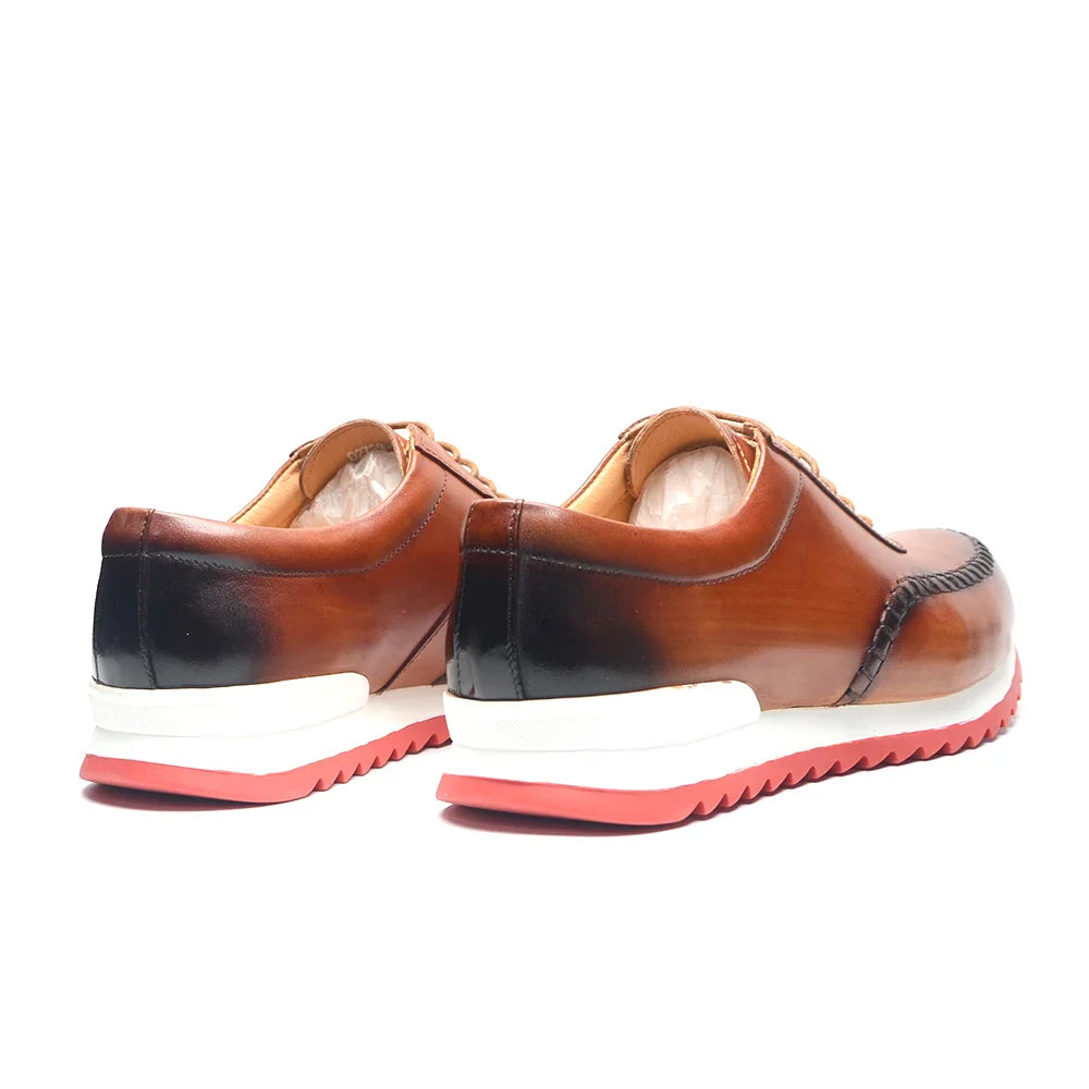 Classy Men's Genuine Leather Low Top Sneakers | Red Bottom Lace-Up Casual Dress Shoes (Breathable)