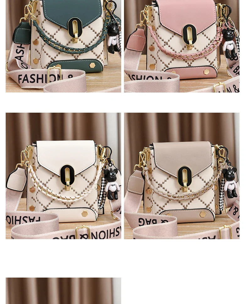 Mini Studded Decor Crossbody Bag | Argyle Embroidery Mobile Phone Purse & Trendy Chain Handbag for Women
