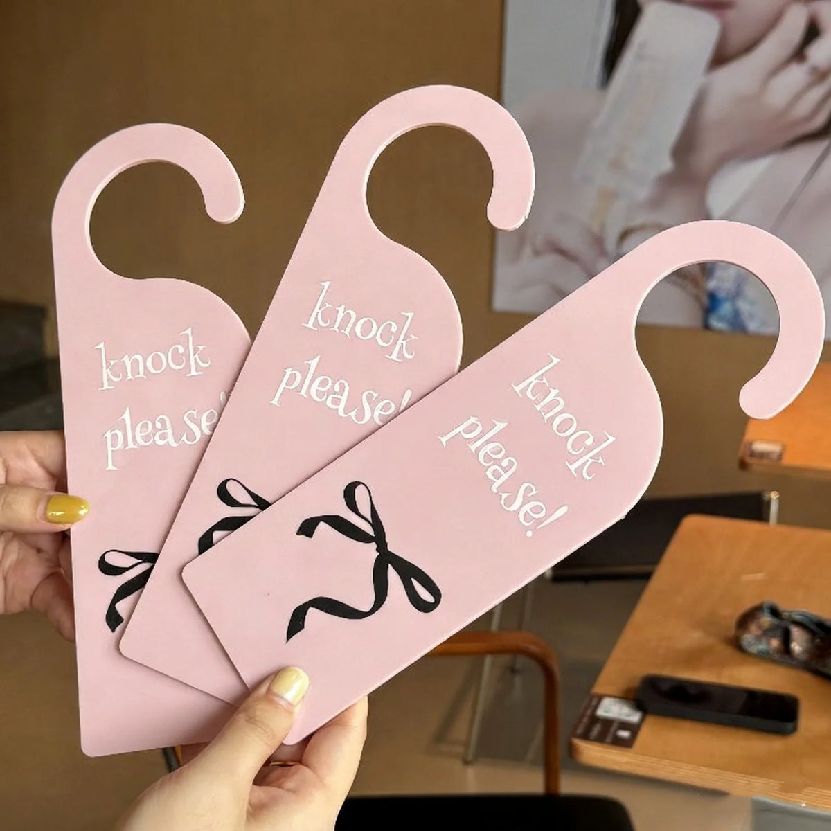 1pc Pink Bow Acrylic Hanging Sign with "Please Knock" Design,Durable Indoor/Outdoor Door Decor for Girls' Room, University Dorms
