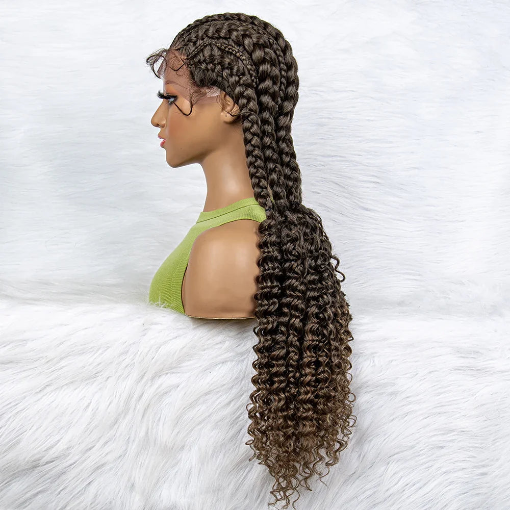 Water Wave Braided Lace Front Wig with Baby Hair | Soft Synthetic African Braids