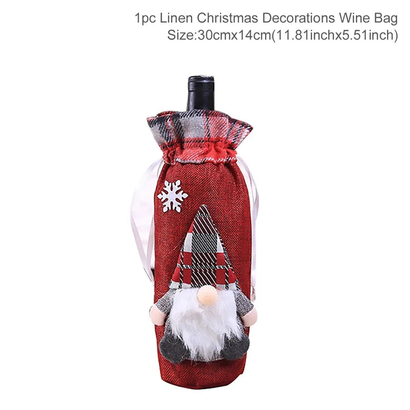 Merry Christmas Decoration for Home 2024 Santa Claus Wine Bottle Cover Snowman Stocking Gift Holders Xmas Navidad Decor New Year