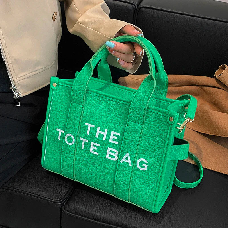 The Tote Bag for Women | Crossbody Female Handbag & New Solid Words Letter Leisure Large Bag (Luxury Fashion Designer PU Bag)